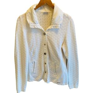 BLUE WILLI’S White Knit Cardigan Jacket Rhinestone Buttons